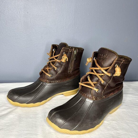 Sperry Saltwater Duck Boots Womens Size 6.5 Brown Leather Rubber Side Zip - Picture 12 of 13